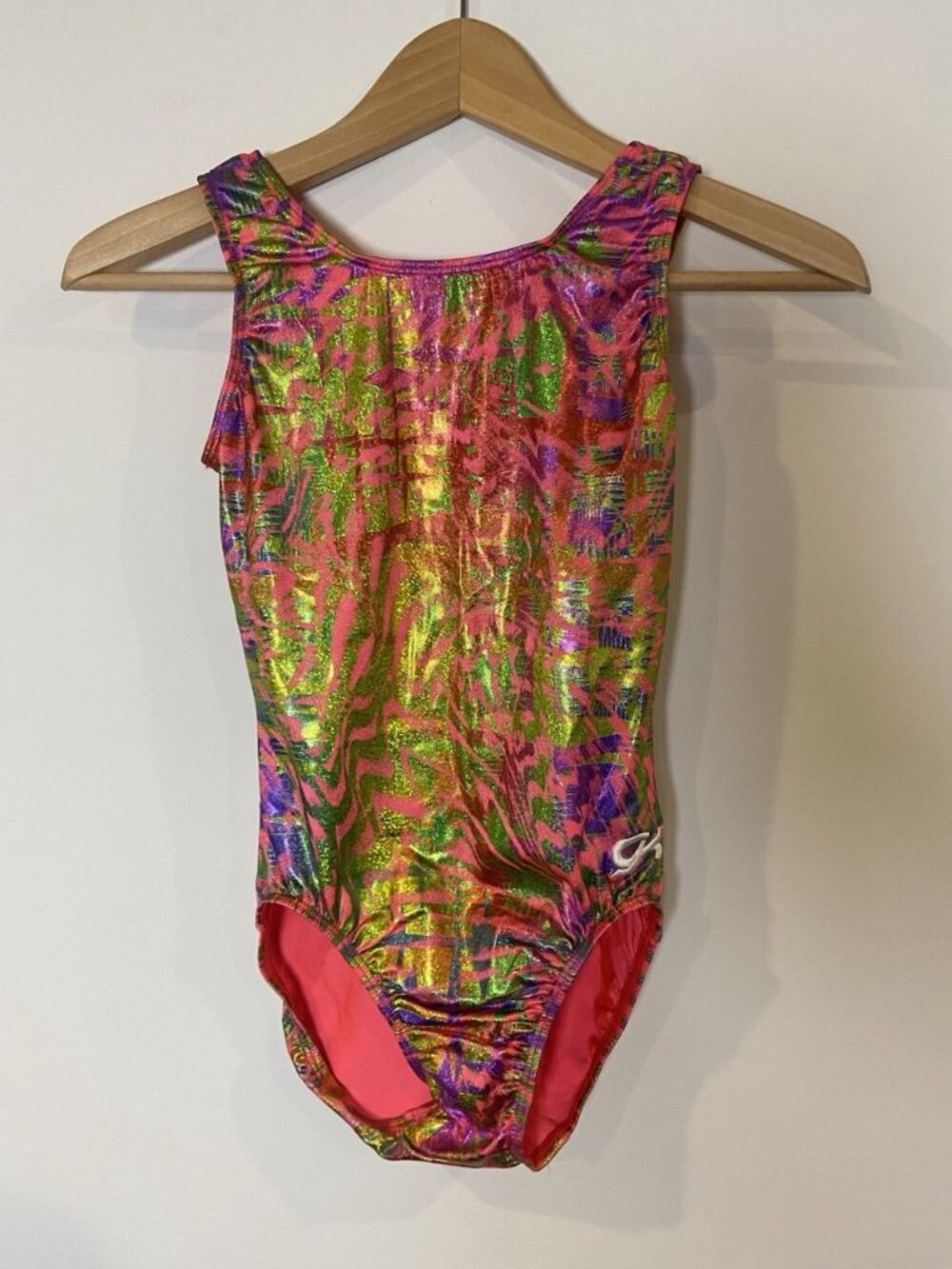 NWOT GK Elite Gymnastics Leotard Pink Purple Green Metalic Adult Small AS